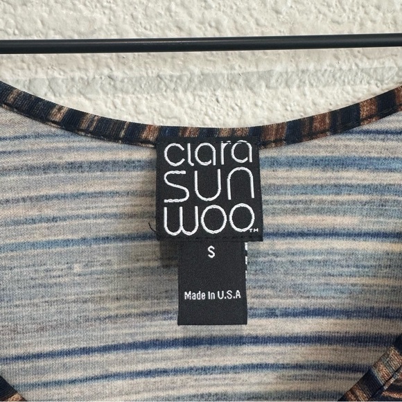 Ciara Sun Woo Womens Small Striped Two Toned Blue Tan Artsy Tunic Top Longlined - Picture 3 of 6